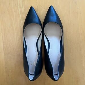 Marc Fisher Black Leather Zala Block Heel Pointy Toe Pump